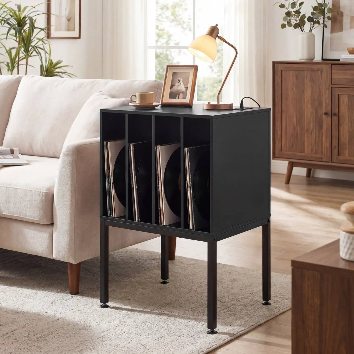 Turntable Record Player Stand with Power Outlets