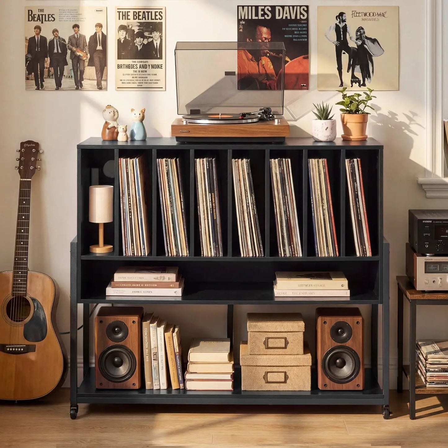 Turntable Stand with Charger and Vinyl Storage