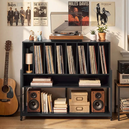 Turntable Stand with Charger and Vinyl Storage