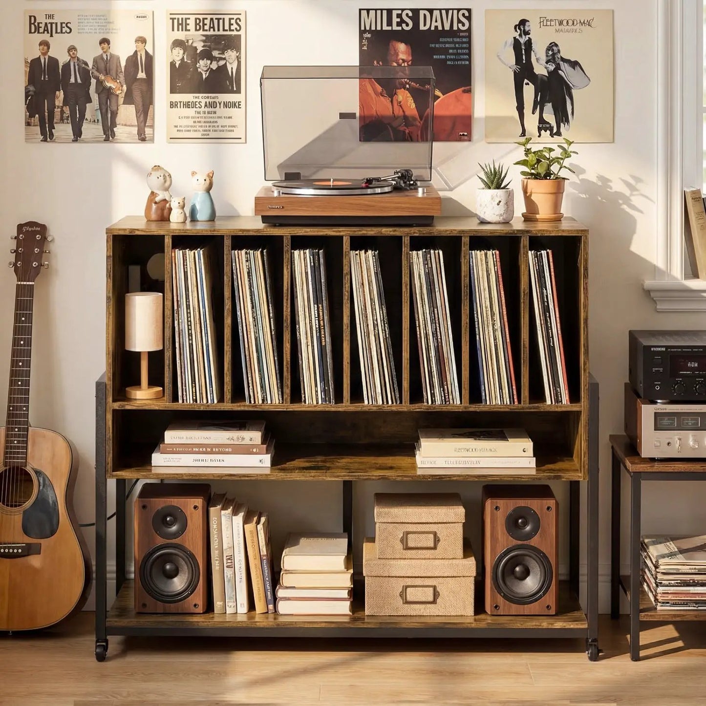 Turntable Stand with Charger and Vinyl Storage