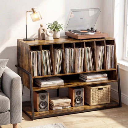 Turntable Stand with Charger and Vinyl Storage