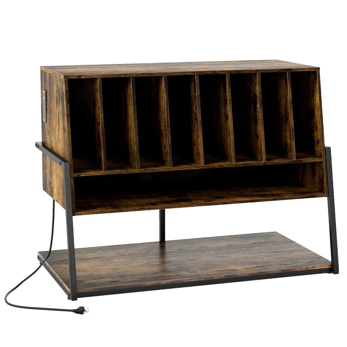 Turntable Stand with Charger and Vinyl Storage