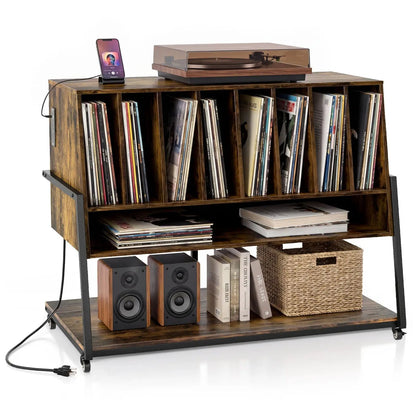 Turntable Stand with Charger and Vinyl Storage