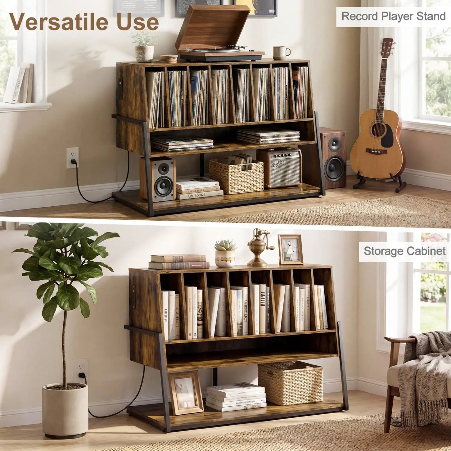Turntable Stand with Charger and Vinyl Storage