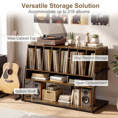 Turntable Stand with Charger and Vinyl Storage