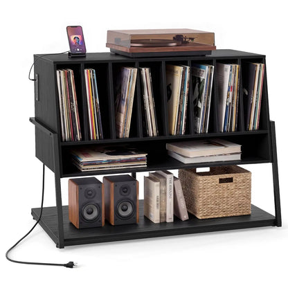 Turntable Stand with Charger and Vinyl Storage