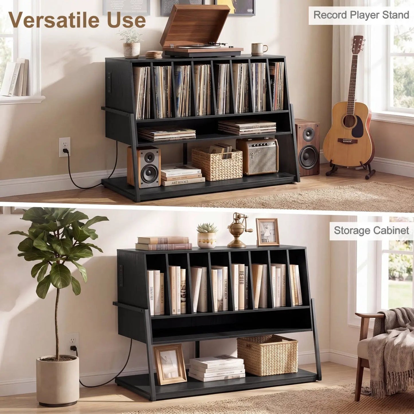 Turntable Stand with Charger and Vinyl Storage