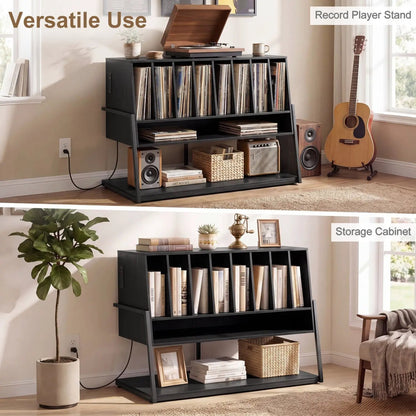 Turntable Stand with Charger and Vinyl Storage