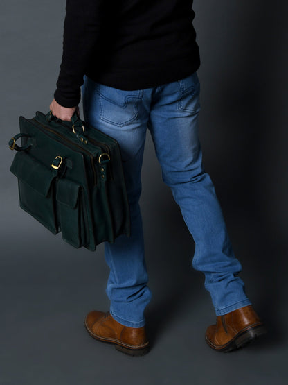 Tuscany Italian Leather Briefcase, Green - Tampa Home & Garden Store