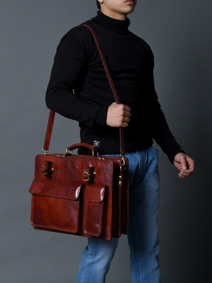 Tuscany Italian Leather Briefcase, Tan - Tampa Home & Garden Store