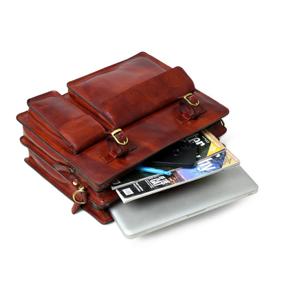 Tuscany Italian Leather Briefcase, Tan - Tampa Home & Garden Store