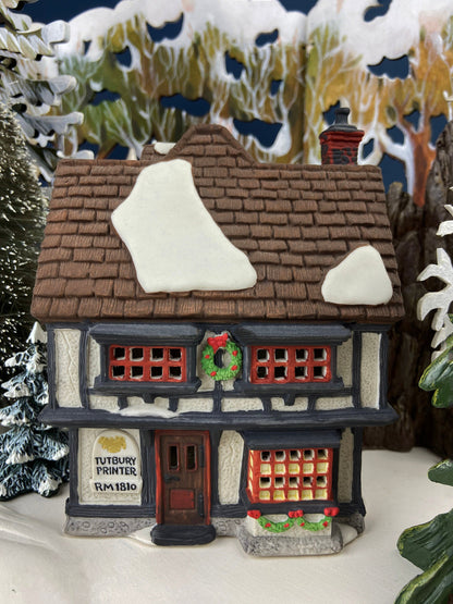 Tutbury Printer Christmas Village House by Dept 56.  Illuminated Christmas Village House. Dickens Village Series. Holiday Decor. - Tampa Home & Garden Store