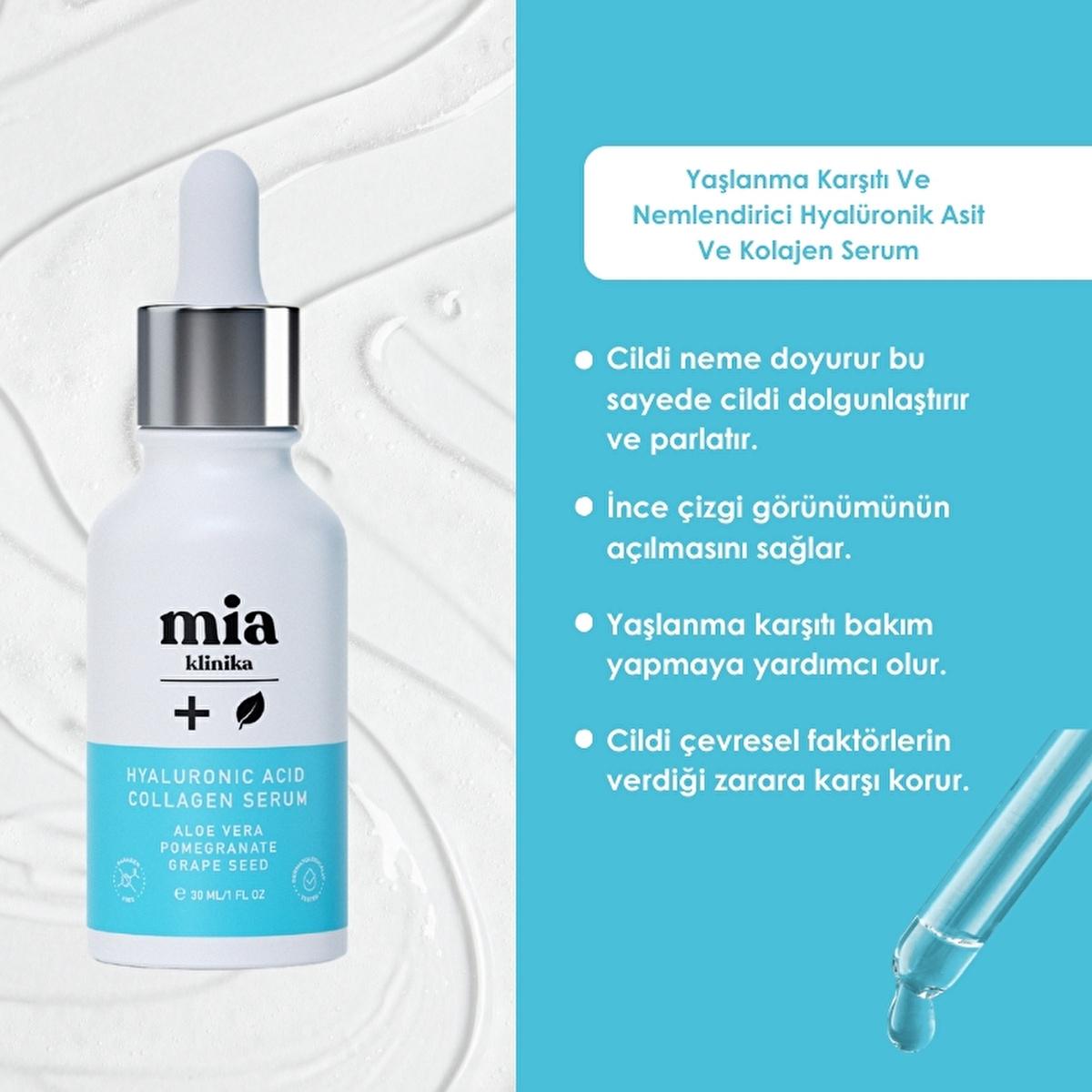 Face serum Mia Klinika hyaluronic acid collagen serum in white bottle with dropper on Tampa Home & Garden Store