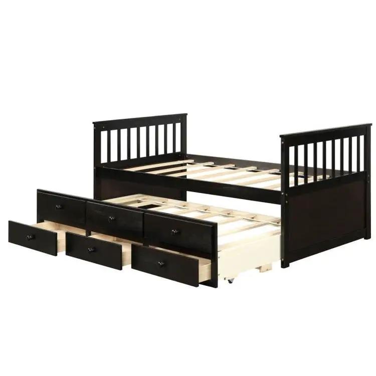 Twin Captains Bed with Pull Out Trundle and 3 Storage Drawers - Dark Brown Mocha - Tampa Home & Garden Store