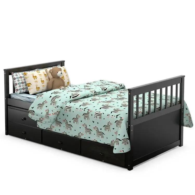 Twin Captains Bed with Pull Out Trundle and 3 Storage Drawers - Dark Brown Mocha - Tampa Home & Garden Store