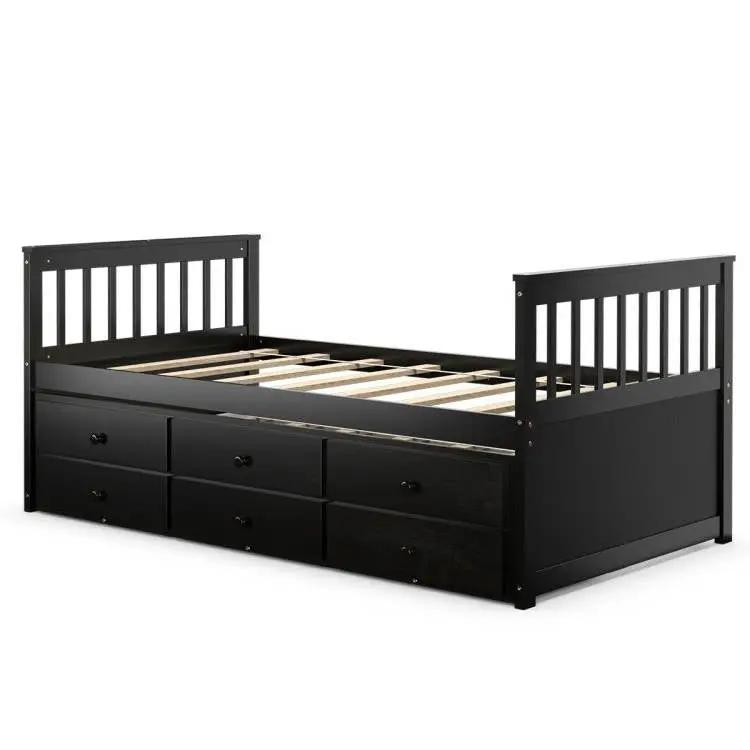 Twin Captains Bed with Pull Out Trundle and 3 Storage Drawers - Dark Brown Mocha - Tampa Home & Garden Store