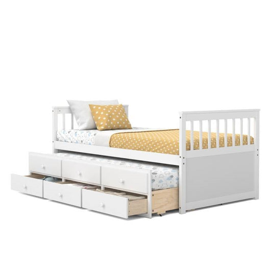 Twin Captains Bed with Pull Out Trundle and Storage Drawers in White Wood Finish - Tampa Home & Garden Store