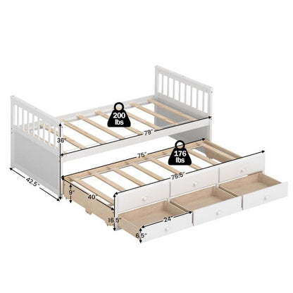 Twin Captains Bed with Pull Out Trundle and Storage Drawers in White Wood Finish - Tampa Home & Garden Store