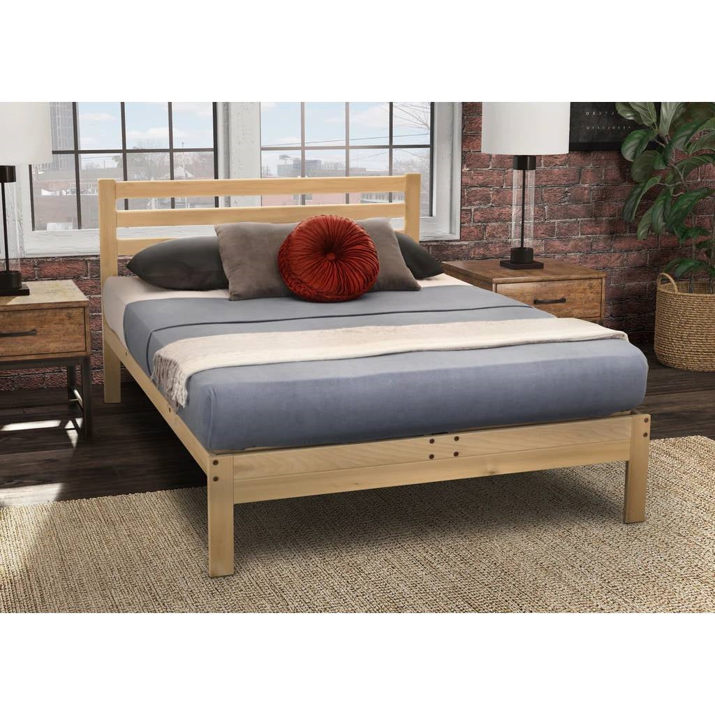 Twin XL size Solid Wood Platform Bed Frame with Slatted Headboard - Made in USA - Tampa Home & Garden Store
