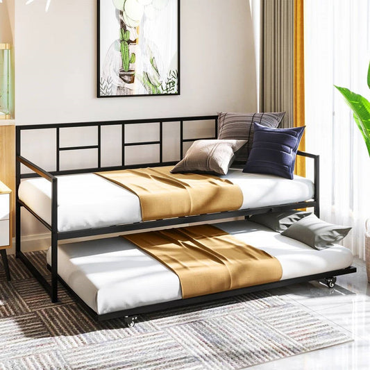 Twin size Black Metal Daybed Frame with Roll Out Trundle Bed Frame - Tampa Home & Garden Store