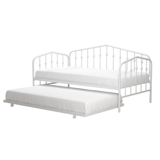 Twin size Modern Industrial White Metal Daybed with Trundle Bed Frame - Tampa Home & Garden Store