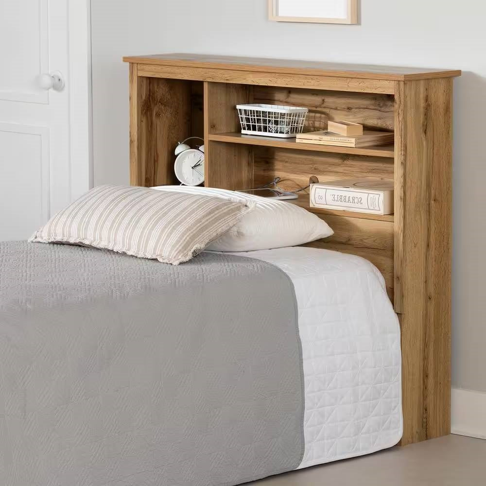 Twin size Modern Scandinavian Style Bookcase Headboard in Oak Wood Finish - Tampa Home & Garden Store
