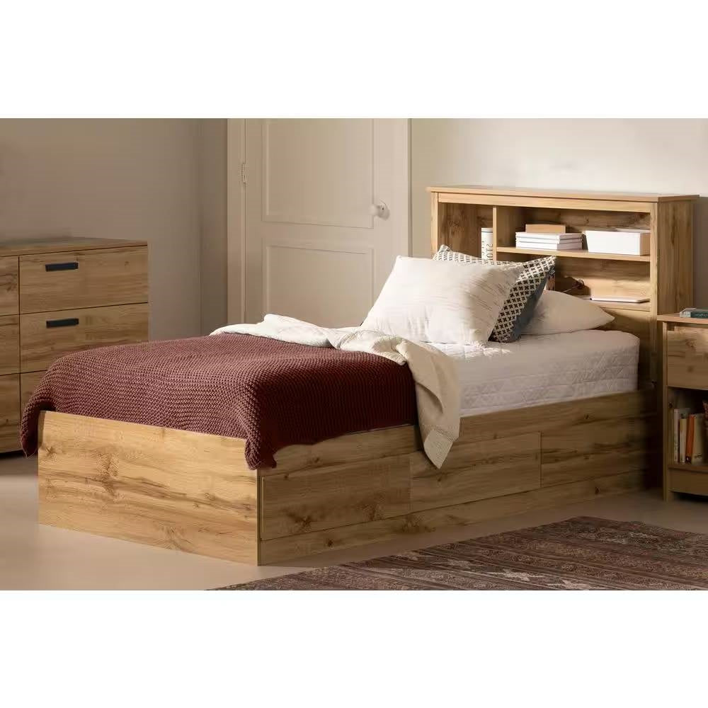 Twin size Modern Scandinavian Style Bookcase Headboard in Oak Wood Finish - Tampa Home & Garden Store