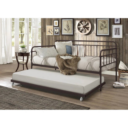 Twin size Rounded Iron Daybed with Roll Out Trundle Bed Frame in Copper Brown - Tampa Home & Garden Store