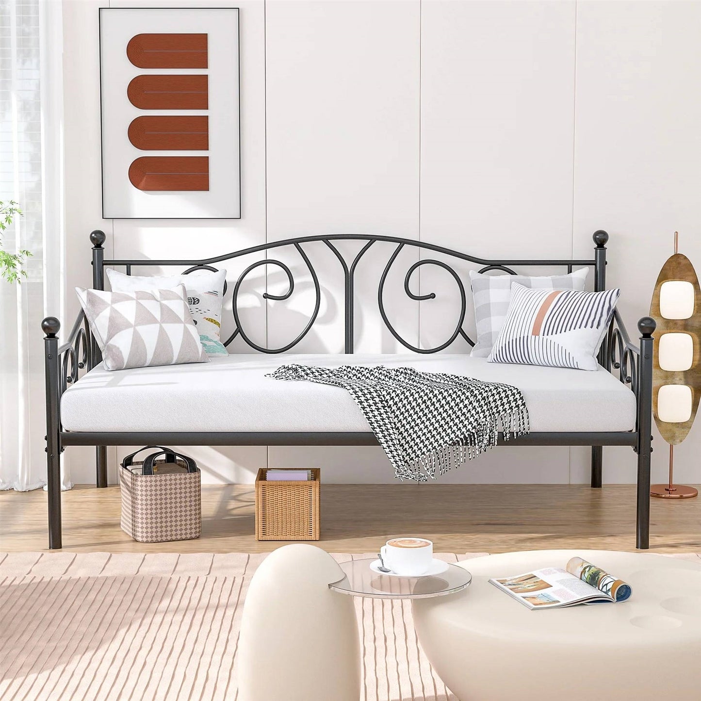 Twin size Victorian Black Metal Daybed Frame - 350 lbs. Weight Capacity - Tampa Home & Garden Store