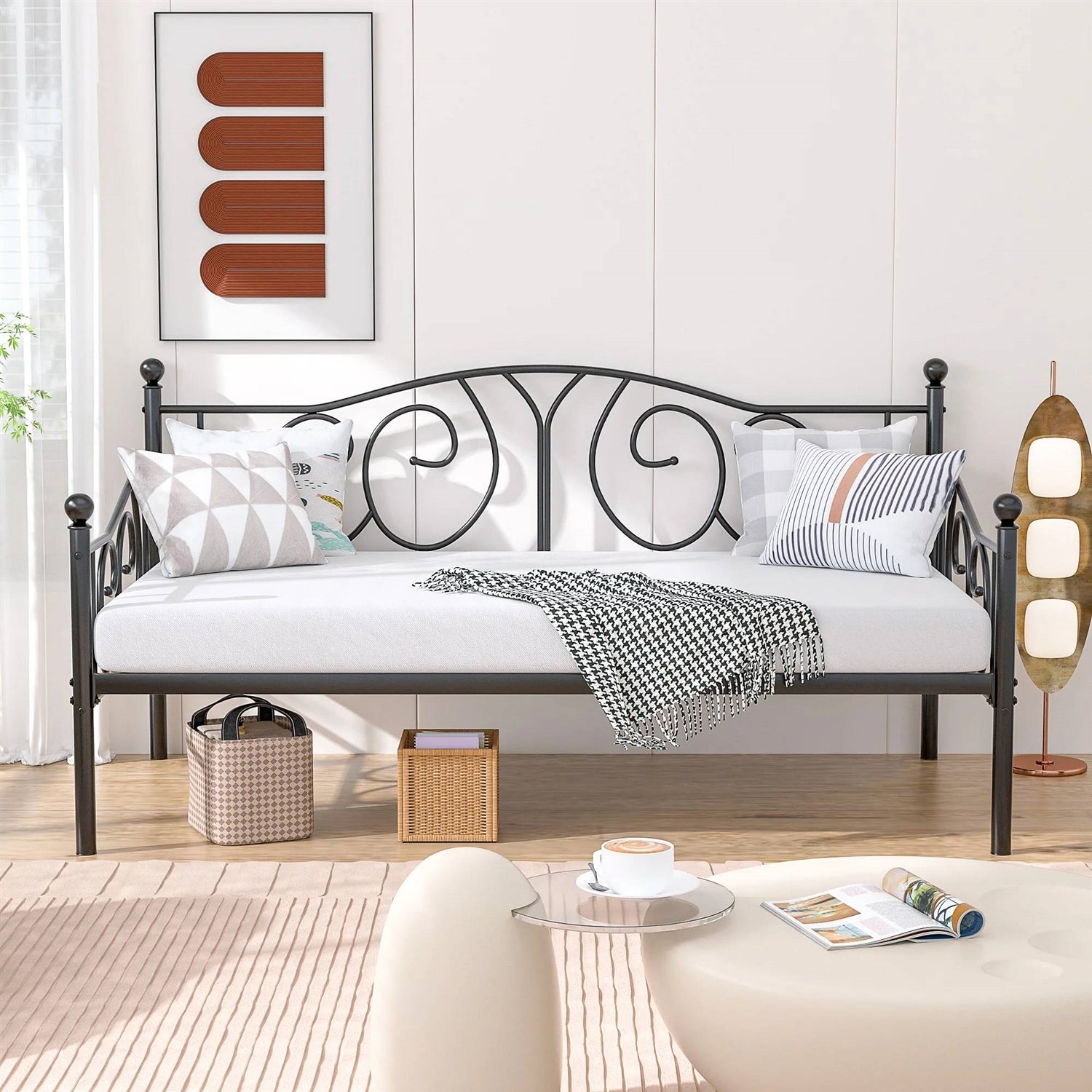 Twin size Victorian Black Metal Daybed Frame - 350 lbs. Weight Capacity - Tampa Home & Garden Store