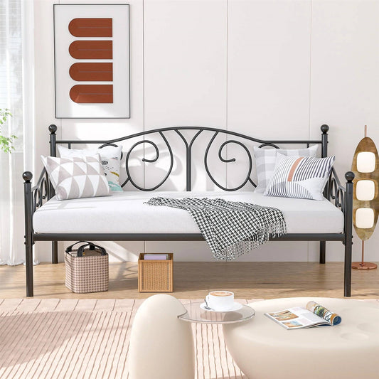 Twin size Victorian Black Metal Daybed Frame - 350 lbs. Weight Capacity - Tampa Home & Garden Store