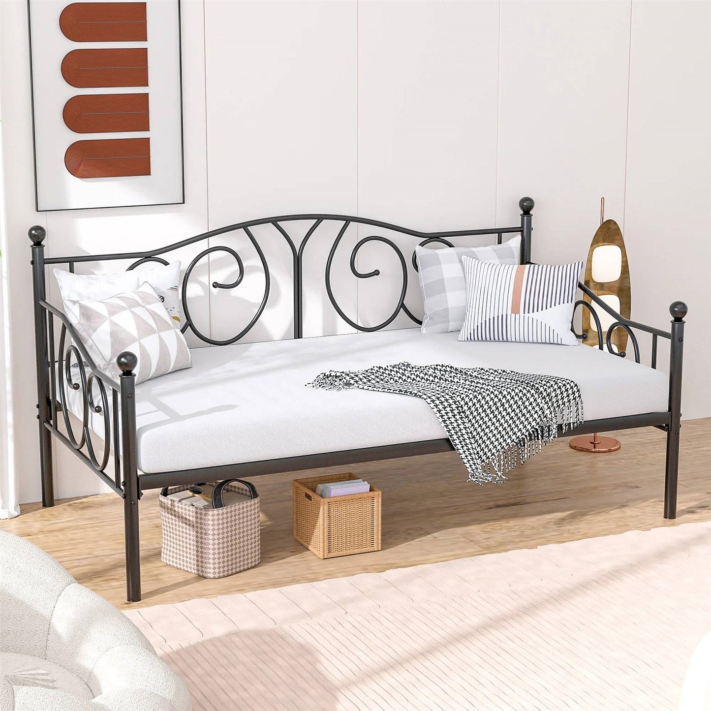 Twin size Victorian Black Metal Daybed Frame - 350 lbs. Weight Capacity - Tampa Home & Garden Store