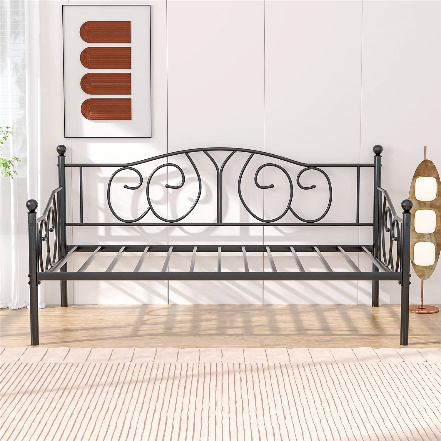 Twin size Victorian Black Metal Daybed Frame - 350 lbs. Weight Capacity - Tampa Home & Garden Store
