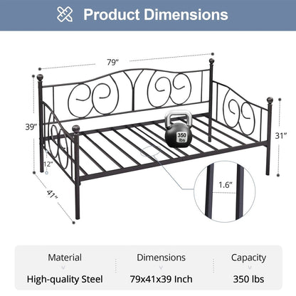 Twin size Victorian Black Metal Daybed Frame - 350 lbs. Weight Capacity - Tampa Home & Garden Store