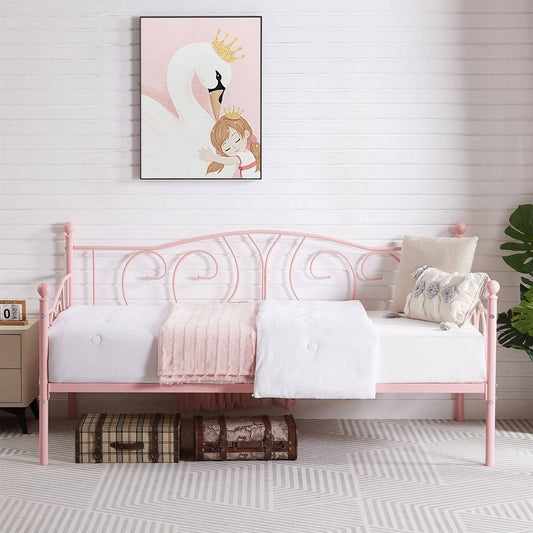 Twin size Victorian Pink Metal Daybed Frame - 350 lbs. Weight Capacity - Tampa Home & Garden Store