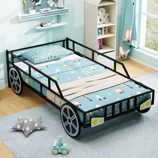 Twin-Size Kids Metal Bed Frame Car-Shaped with Safety Guardrails-Twin Size - Tampa Home & Garden Store