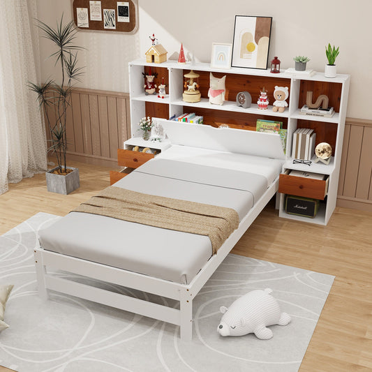 Bed Frame with Storage Headboard and Nightstands-Twin Size - Tampa Home & Garden Store