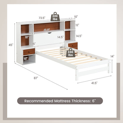 Base de cama con cabecero de almacenamiento y mesitas de noche - Tamaño individual