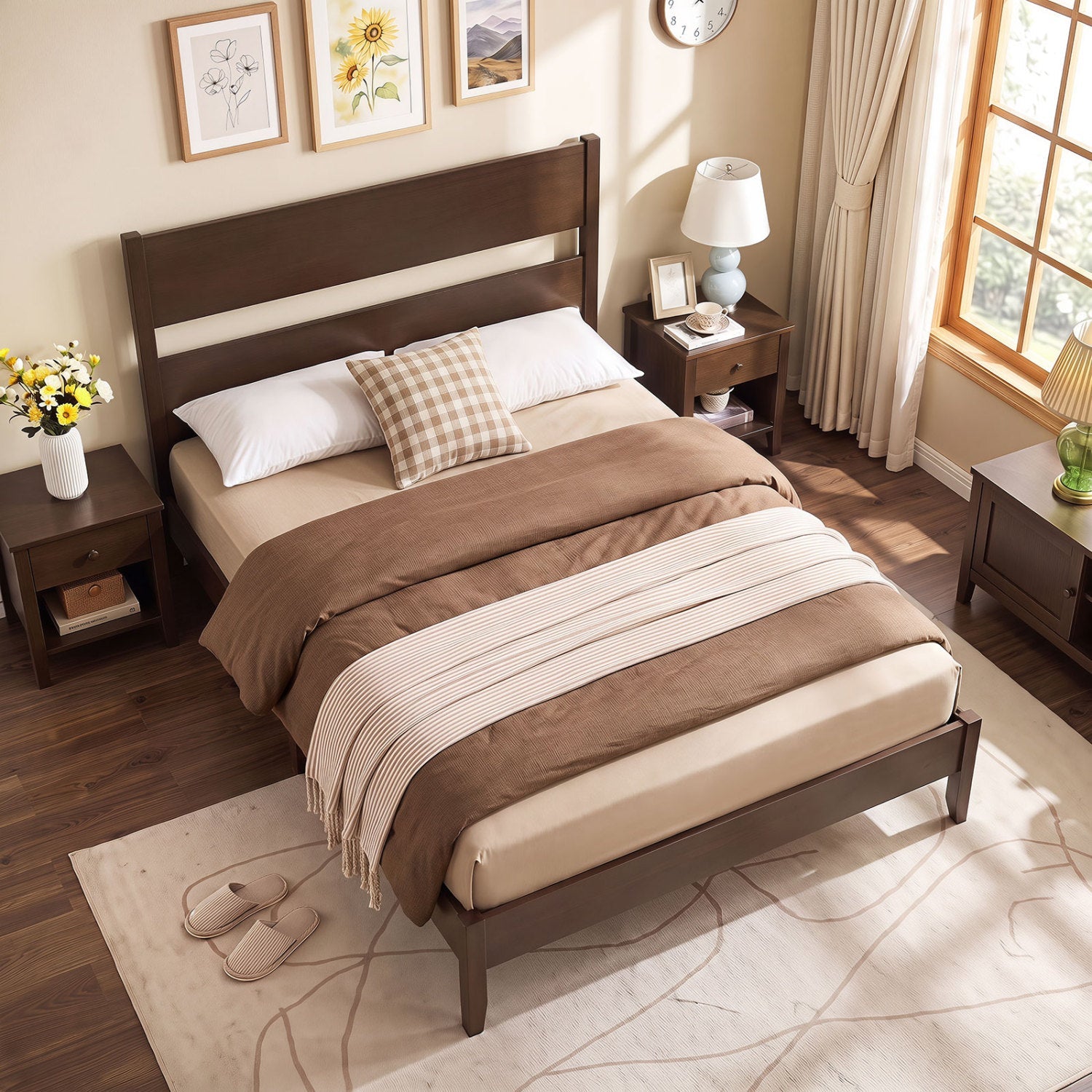 Full Bed Frame with Headboard, dark brown finish, solid wood legs DirectDeals on Tampa Home & Garden Store