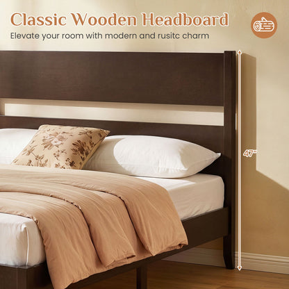 Full bed frame with headboard and solid wood legs in dark brown DirectDeals brand, 47in height on Tampa Home & Garden Store