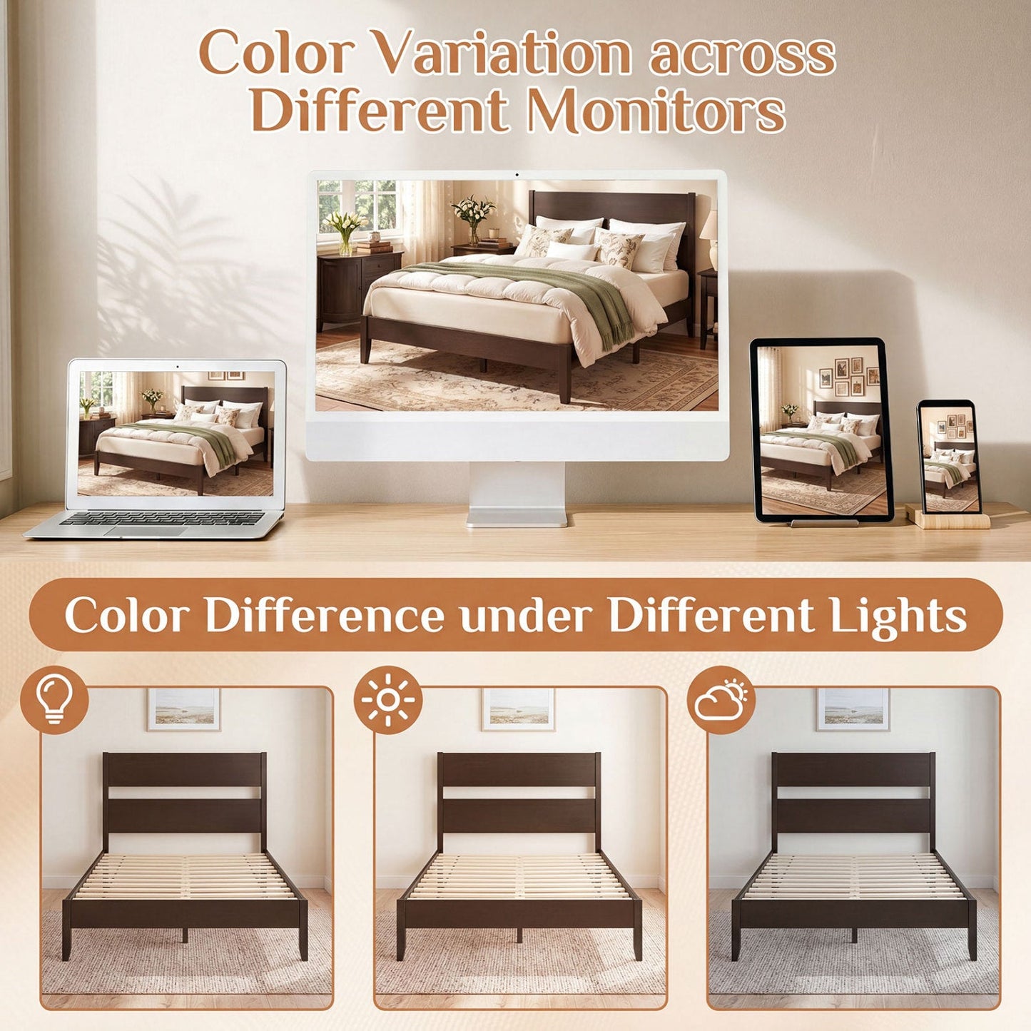 Full bed frame with headboard in dark brown wood and solid wood legs, DirectDeals on Tampa Home & Garden Store