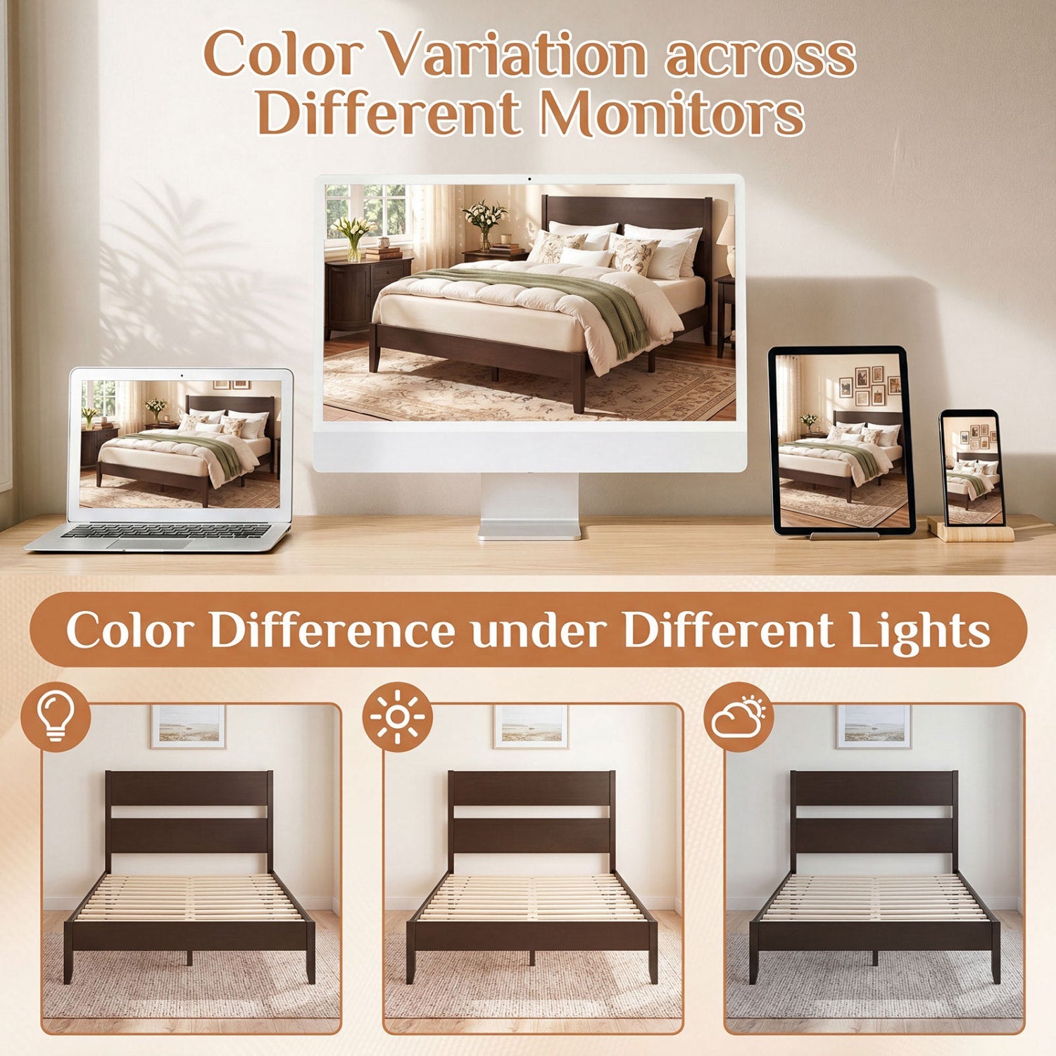 Full bed frame with headboard in dark brown wood and solid wood legs, DirectDeals on Tampa Home & Garden Store