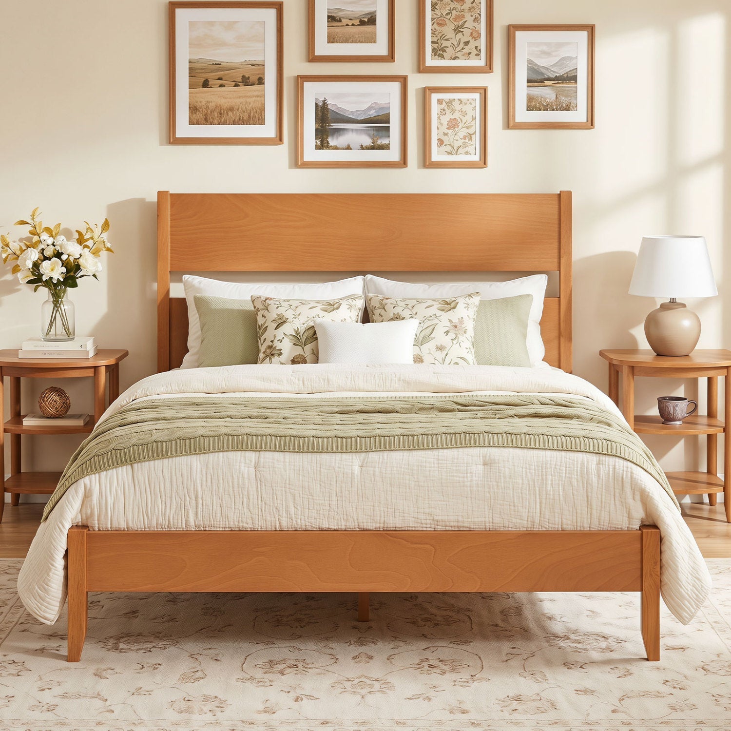 Full bed frame with headboard and solid wood legs in natural maple on Tampa Home & Garden Store