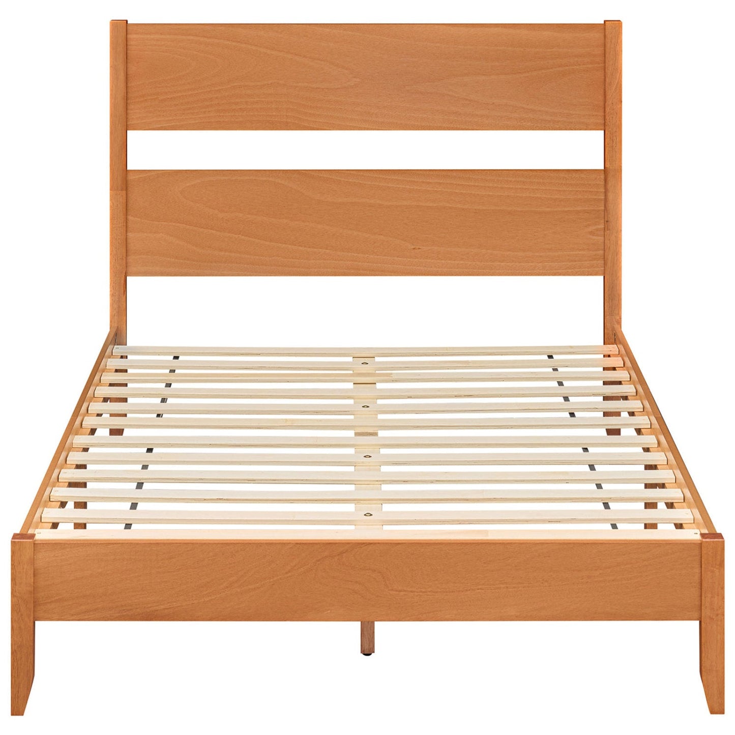 Full bed frame with headboard and solid wood legs, honey oak finish, slatted base DirectDeals on Tampa Home & Garden Store
