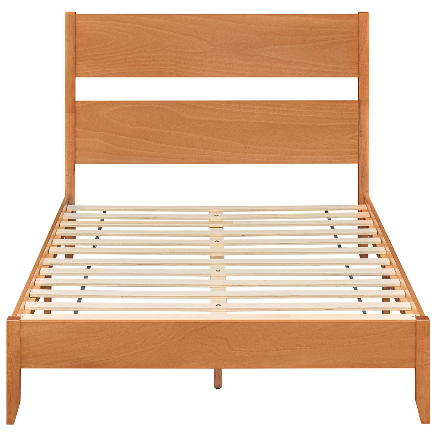 Full bed frame with headboard and solid wood legs, honey oak finish, slatted base DirectDeals on Tampa Home & Garden Store