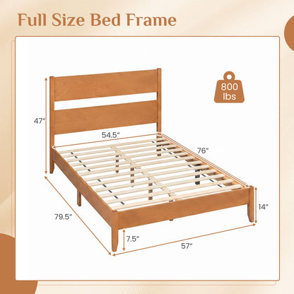 Full Size Bed Frame with Headboard and Solid Wood Legs by DirectDeals, warm wood finish with slat base on Tampa Home & Garden Store