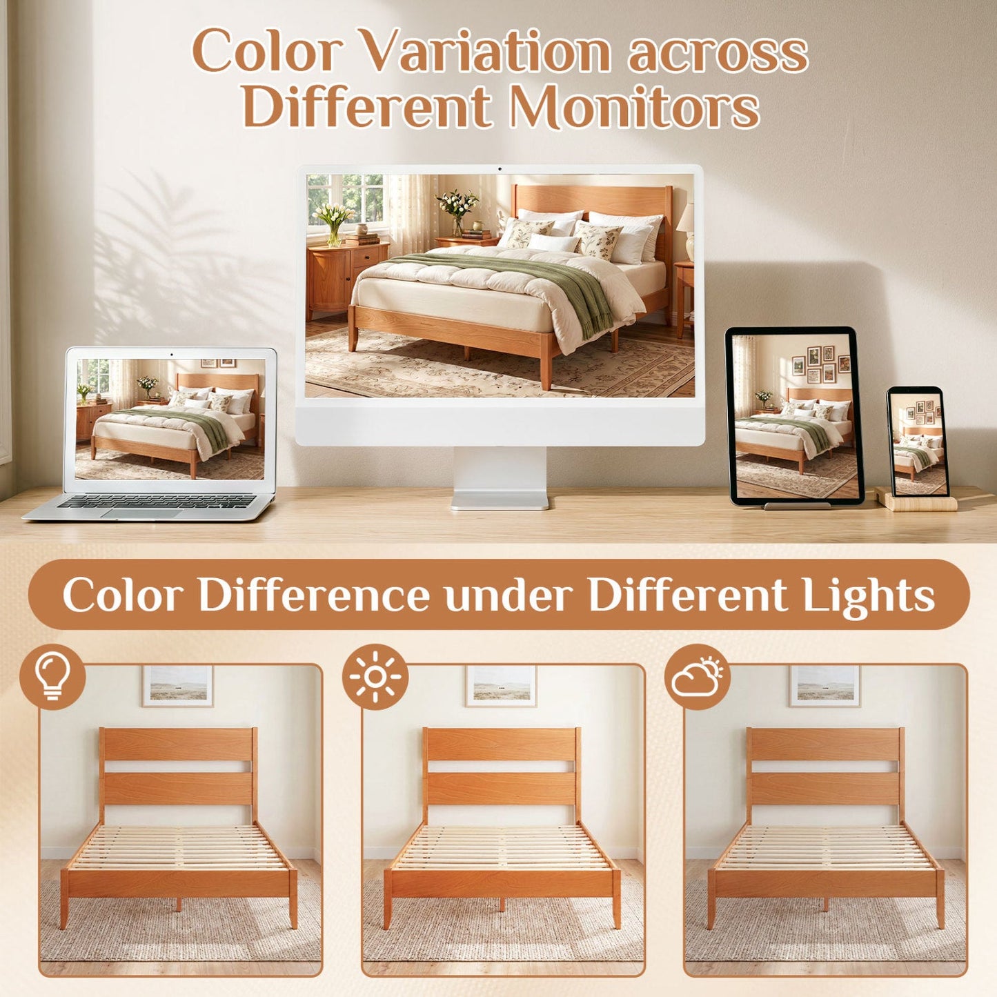 Full bed frame with headboard and solid wood legs in light oak by DirectDeals on Tampa Home & Garden Store