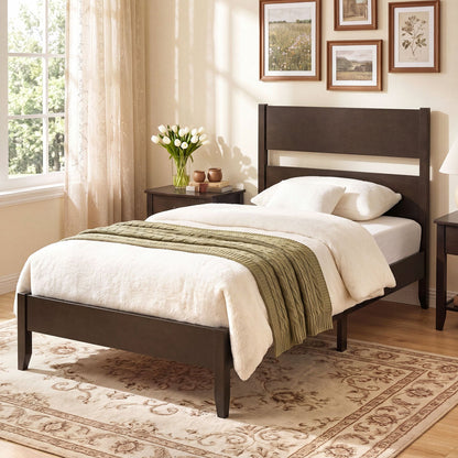 Twin bed frame with headboard and solid wood legs in dark brown, by DirectDeals on Tampa Home & Garden Store