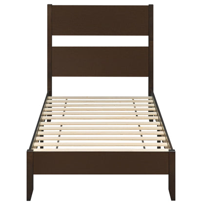 Twin bed frame with headboard and solid wood legs in dark brown, slatted base DirectDeals on Tampa Home & Garden Store