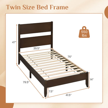 Twin Bed Frame with Headboard and Solid Wood Legs in dark brown by DirectDeals, slatted support on Tampa Home & Garden Store